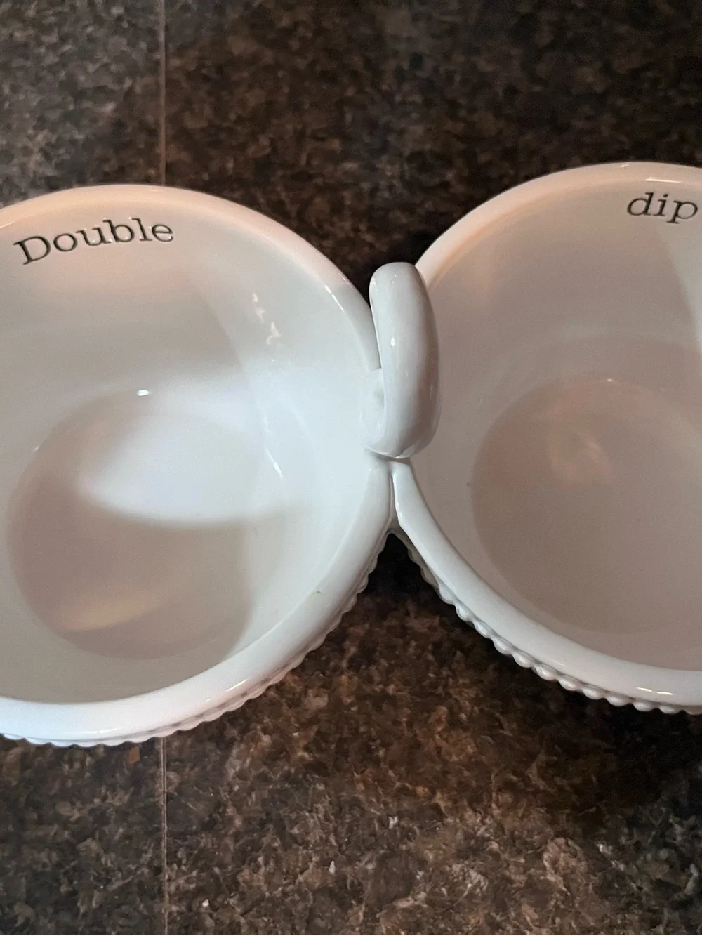 White Ceramic Double Dip Serving Dish - Two-Compartment Condiment Server